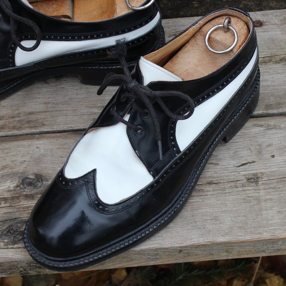 VTG Bravo Black & White Leather Spectator Wingtips, Size 42 EU, Made in Italy - Picture 4 of 12
